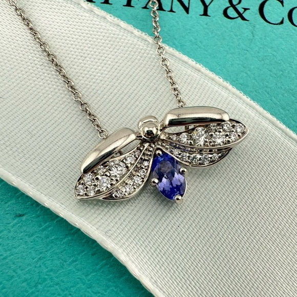 Tiffany & Co. Tanzanite Paper Flower Dragonfly Necklace in Platinum and Diamonds - Picture 1 of 9